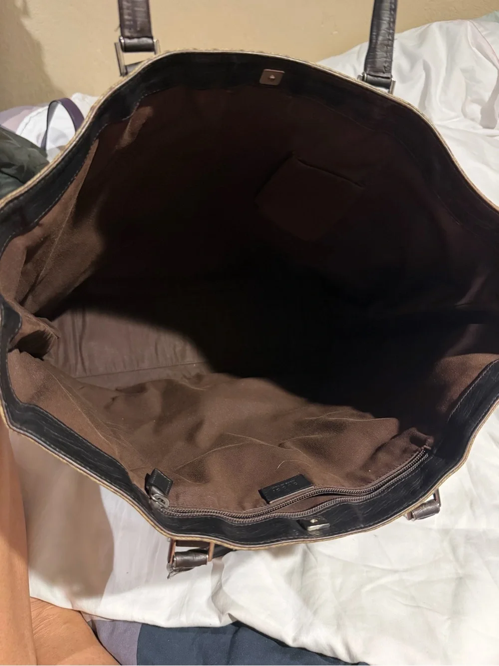 Gucci Beige GG Canvas Tote with Dark Brown Leather Handles